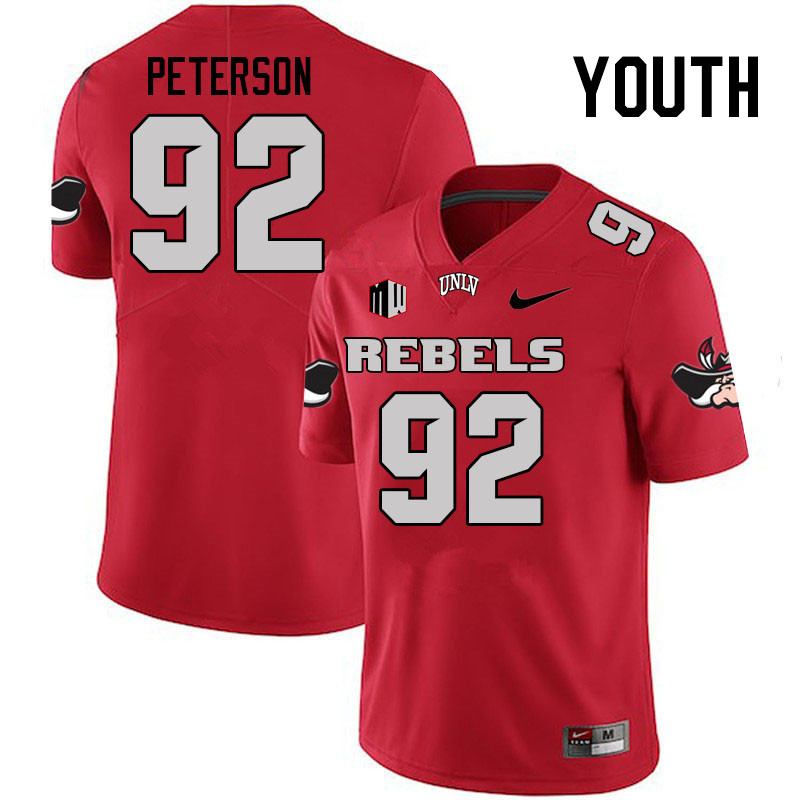 Youth #92 Maxwell Peterson UNLV Rebels College Football Jerseys Stitched Sale-Scarlet - Click Image to Close